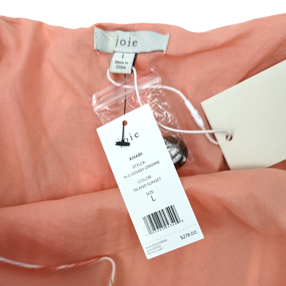 Joie Khari Linen Striped Midi Dress L Coral White Sleeveless Button Stripe - Picture 9 of 10